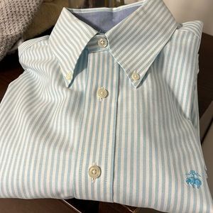 Brooks Brothers Regent Fit Green and White Stripe button down